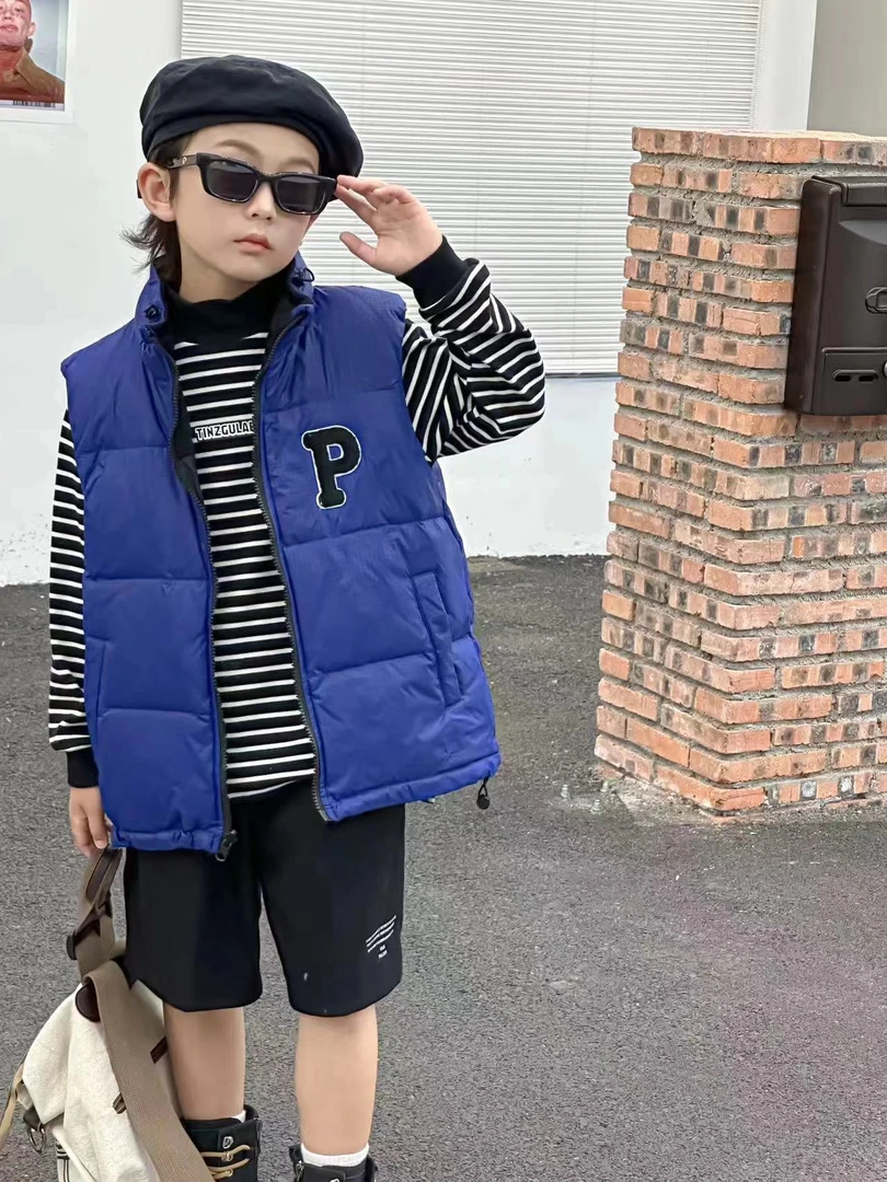 503044《蓝》精选韩版儿童冬季百搭洋气保暖时尚两面穿羽绒马甲