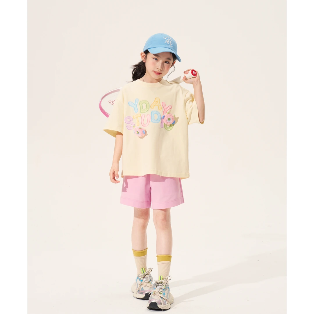 媛媛公主媛【盛夏马卡龙】2025夏季女童宽松轻薄短袖T恤15201C368