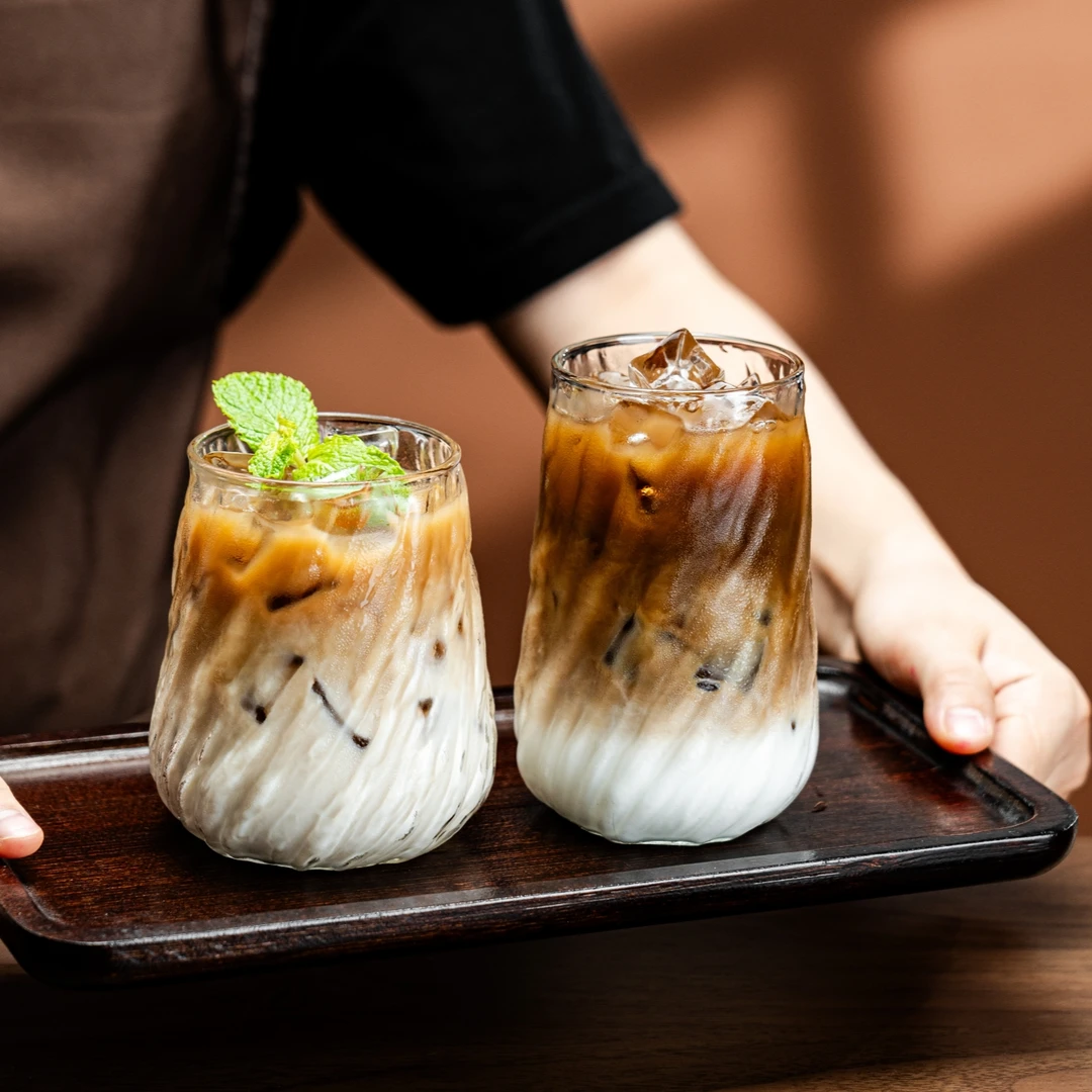 高硼硅耐热透明玻璃杯复古大容量玻璃水杯拿铁冰美式手冲咖啡杯