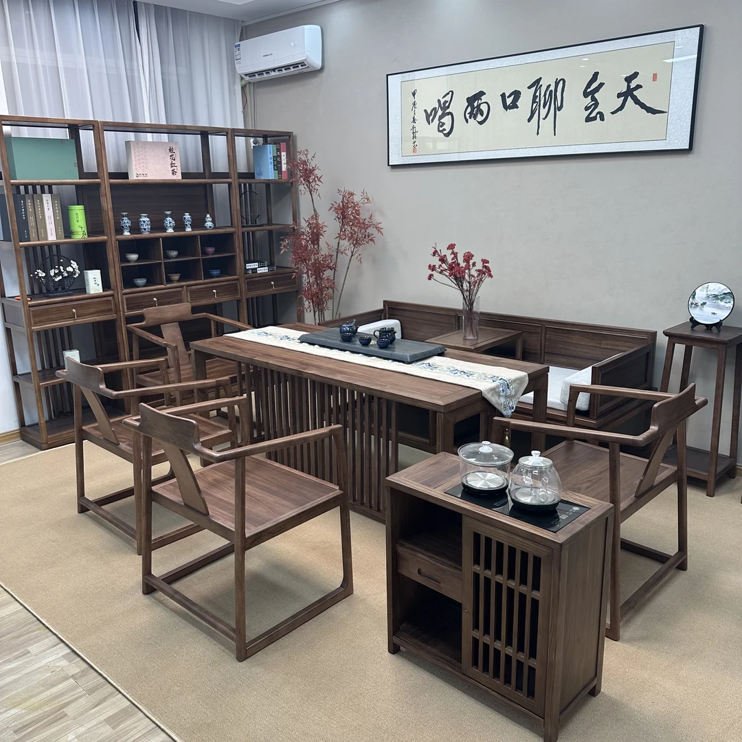 新中式实木茶桌椅组合办公室功夫禅镜茶几套装一体阳台家用泡茶台