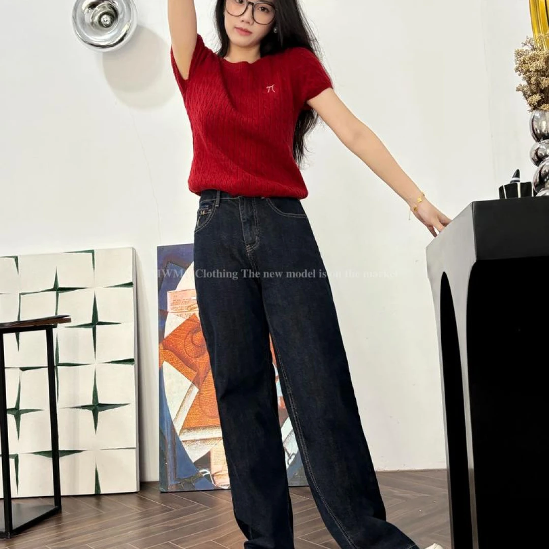 珠珠【007】花66 MWMA加植绒断货王深蓝单宁色粉标窄版直筒阔腿裤~