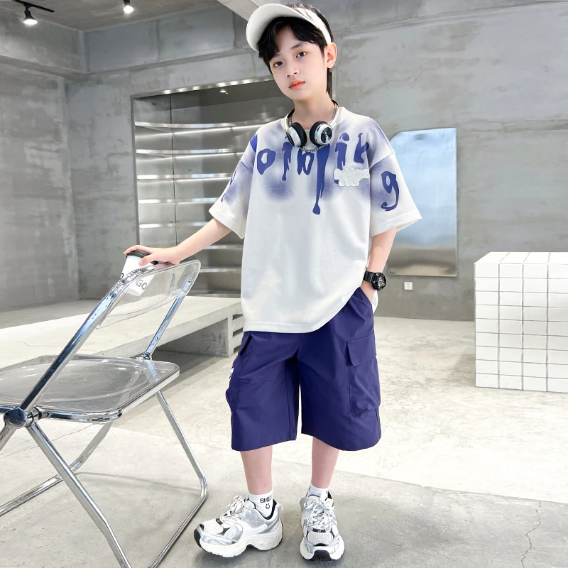 男童夏季儿童圆领短袖套装新款中大儿童洋气两件套【锦丽】BF301