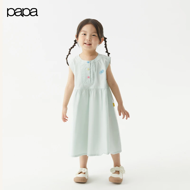 【新品】papa爬爬春夏季儿童连衣裙女童无袖背心裙纯棉舒适透气