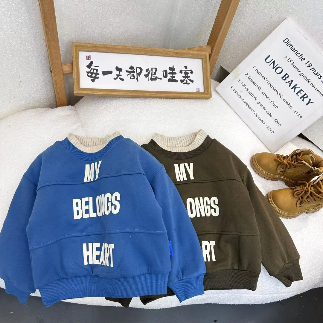 【现货】wy-6813拼接中童长袖时尚休闲加绒洋气卫衣