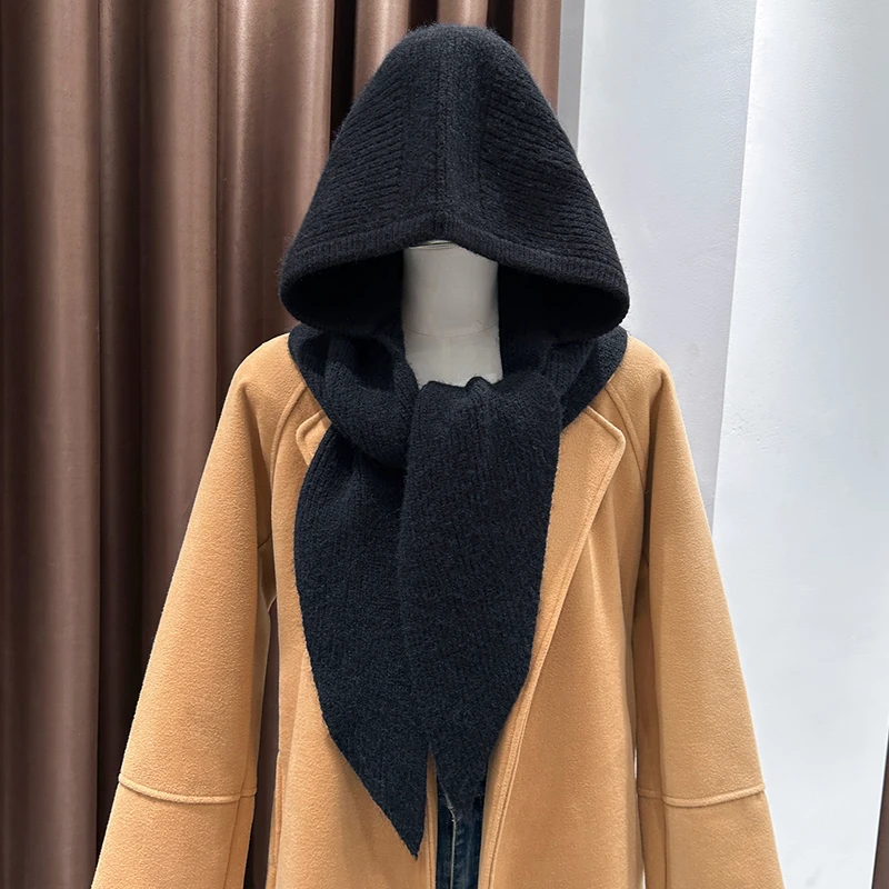 小众设计系带围脖针织衫女爆款2026新款独特漂亮一体式连帽小披肩