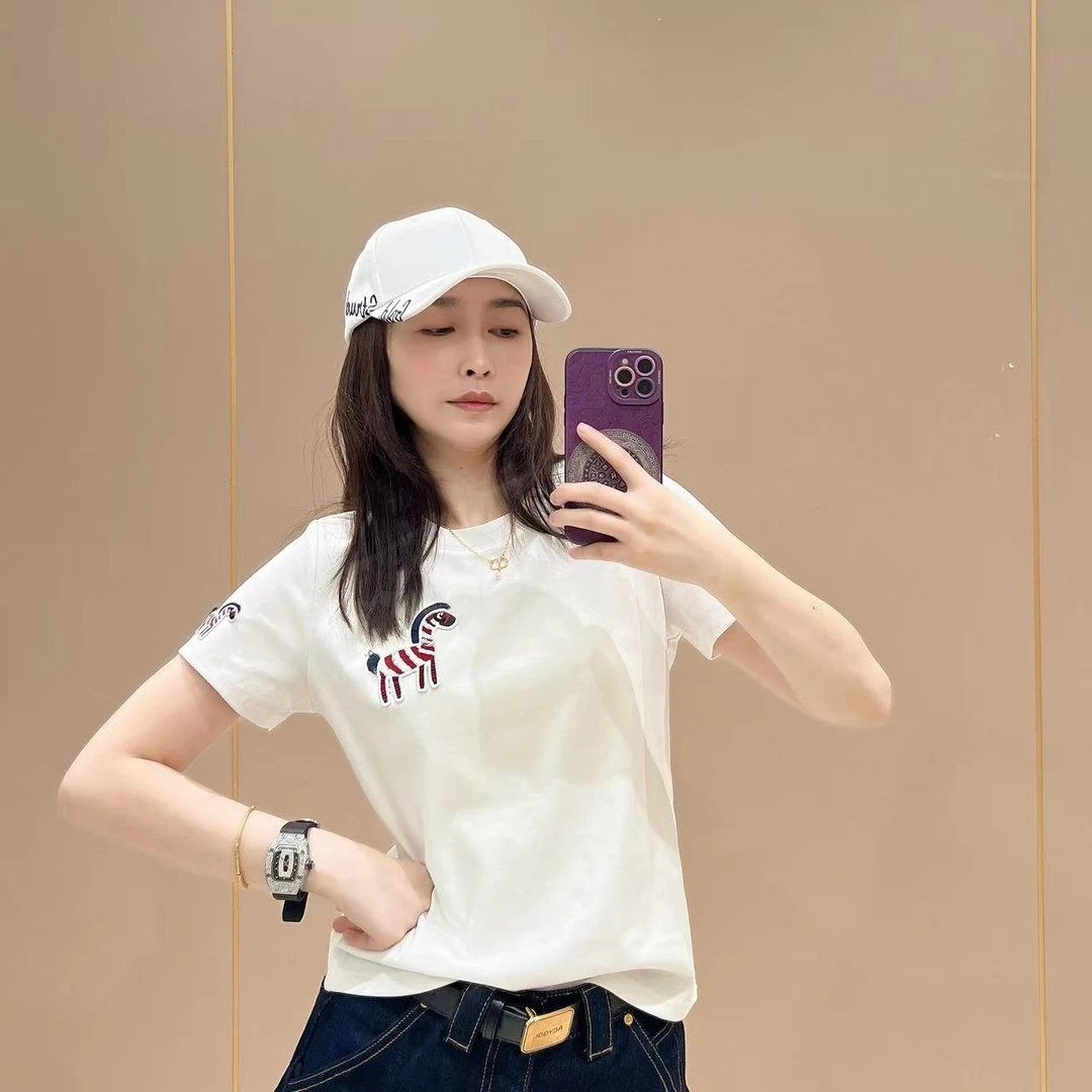 新款小版型短袖504253显瘦洋气时尚百搭设计感休闲体恤半袖圆领