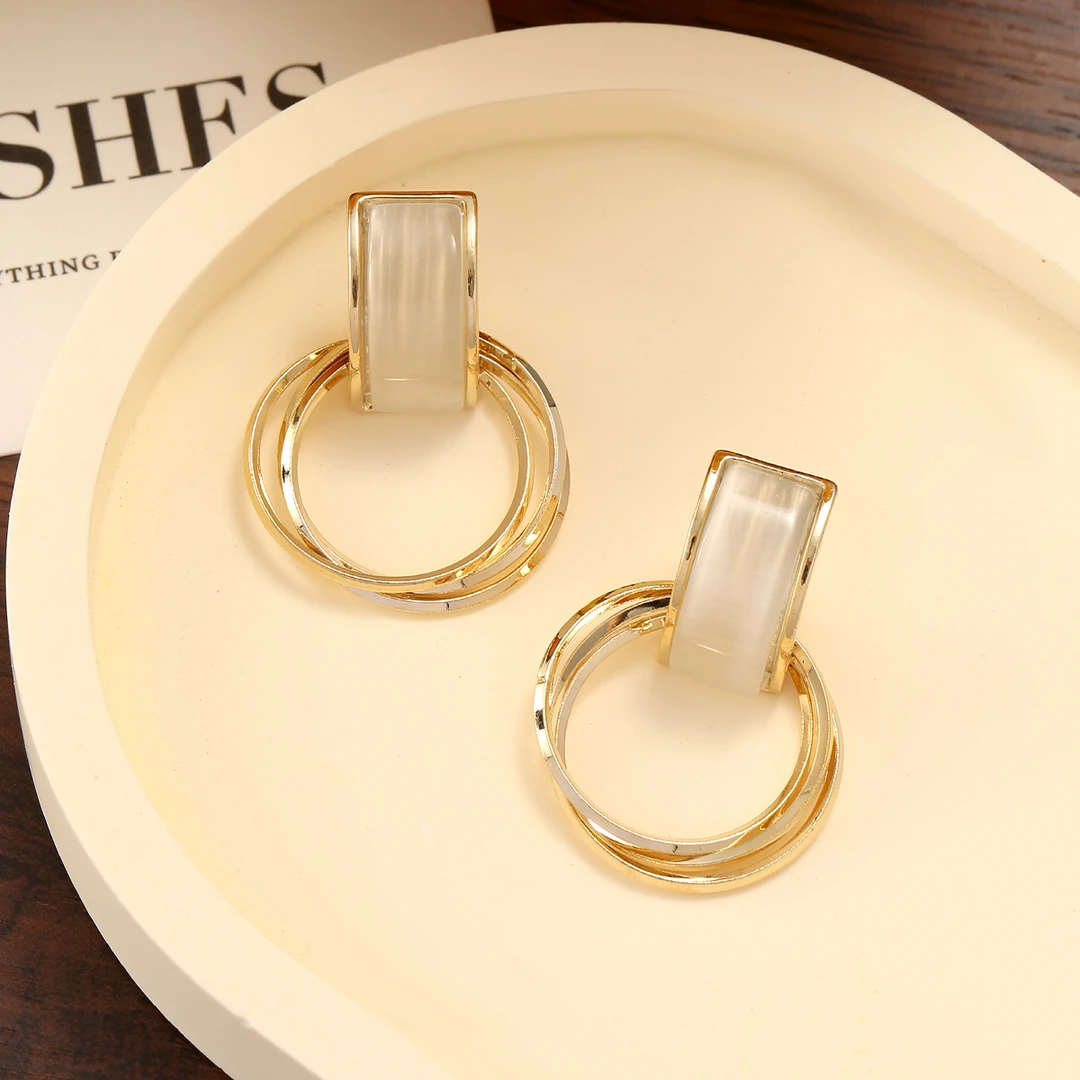 925银玻璃耳饰 法式石耳环复古港风赫本银针耳钉简约时尚镀金