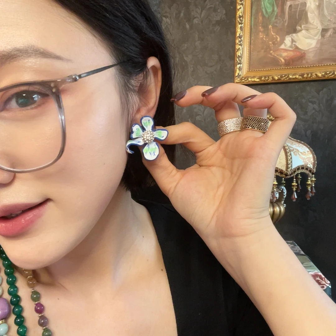 黄铜925银琉璃耳钉