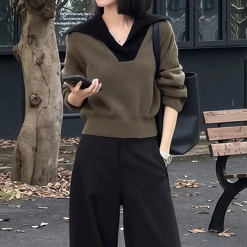 流行秋装假两件针织衫2025年新款气质时髦百搭女装休闲风流行上衣
