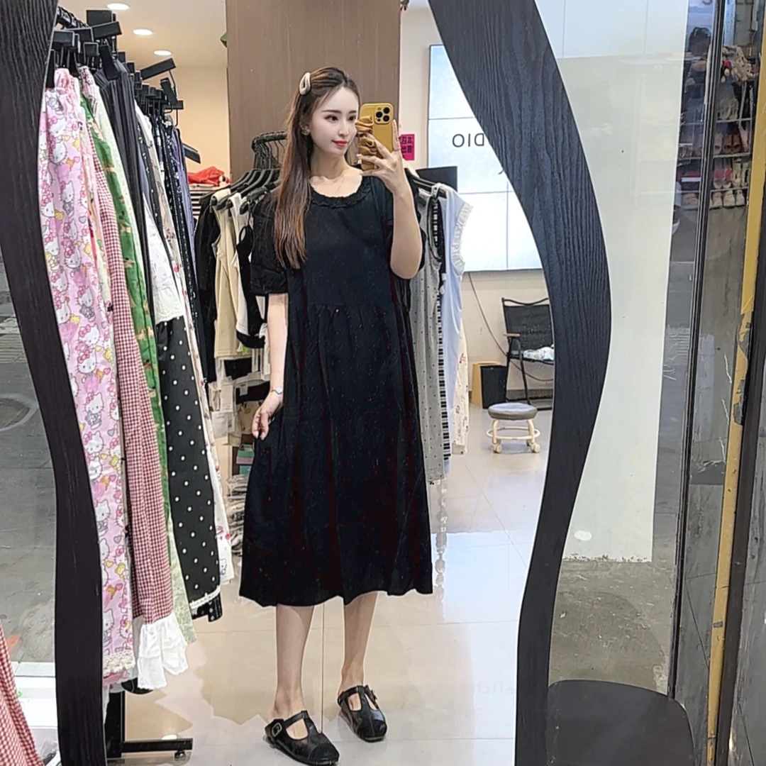 名媛家夏季绵绸圆领花边裙家居服会缩水3到6公分