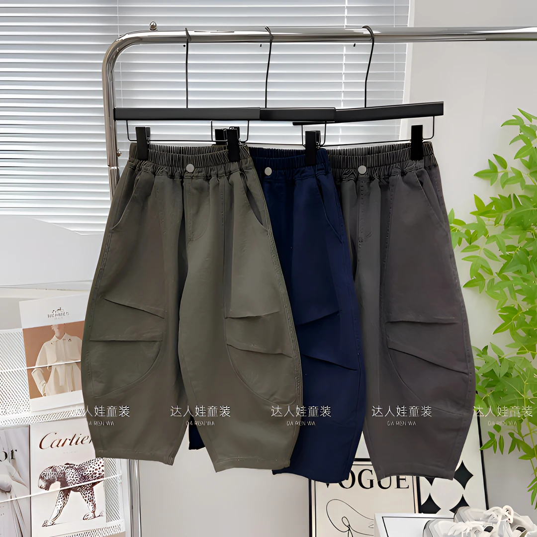 纯棉秋季新款男童女童长裤2025新款中大童宽松休闲裤春秋款弯刀裤