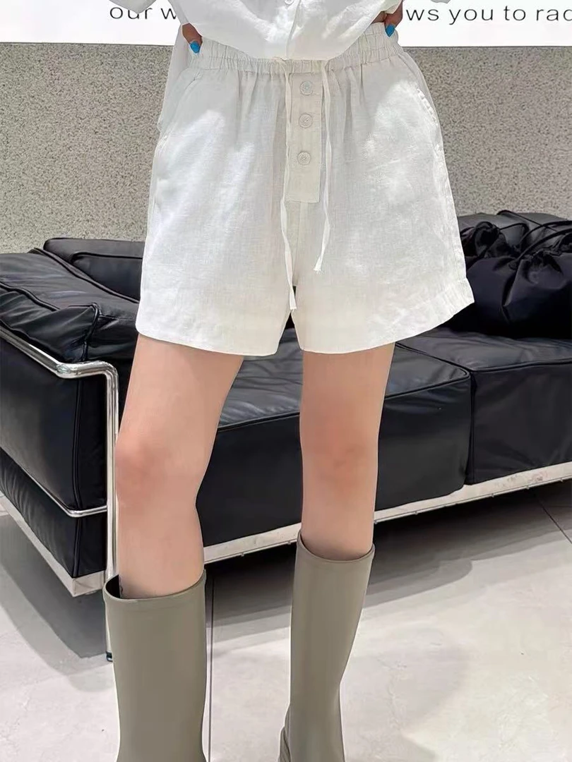 短裤拼接夏季刺绣花边短裤时尚纯色简约裤子韩版2588