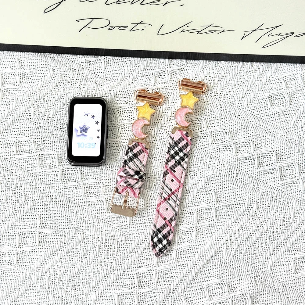 适用华为手环10/9/8nfc表带L纹星月小香风腕带时尚轻奢女手表带