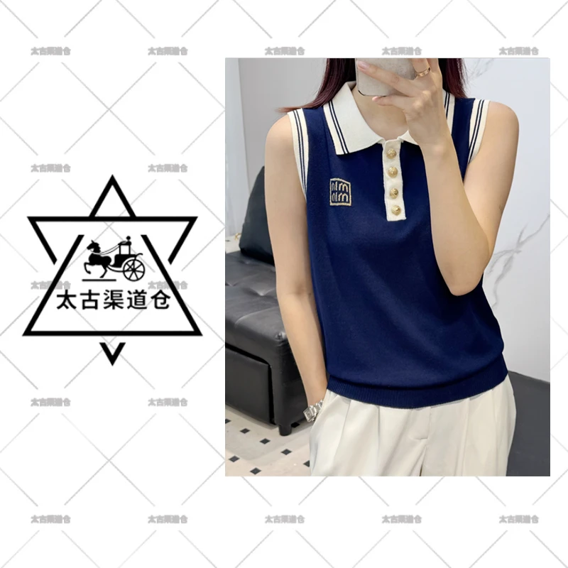 【太古仓渠道】夏季POLO翻领min刺绣扣子短袖针织T恤上衣女20812