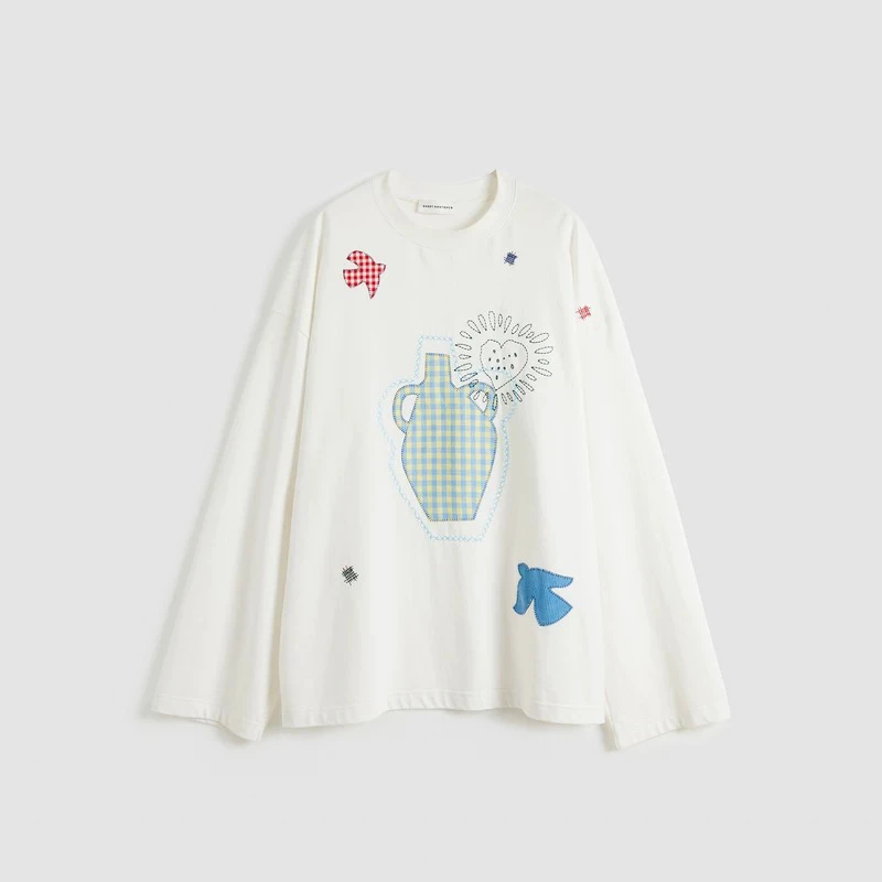 【新品】SHORT SENTENCE短句25春设计师款拼布刺绣宽松长袖T恤