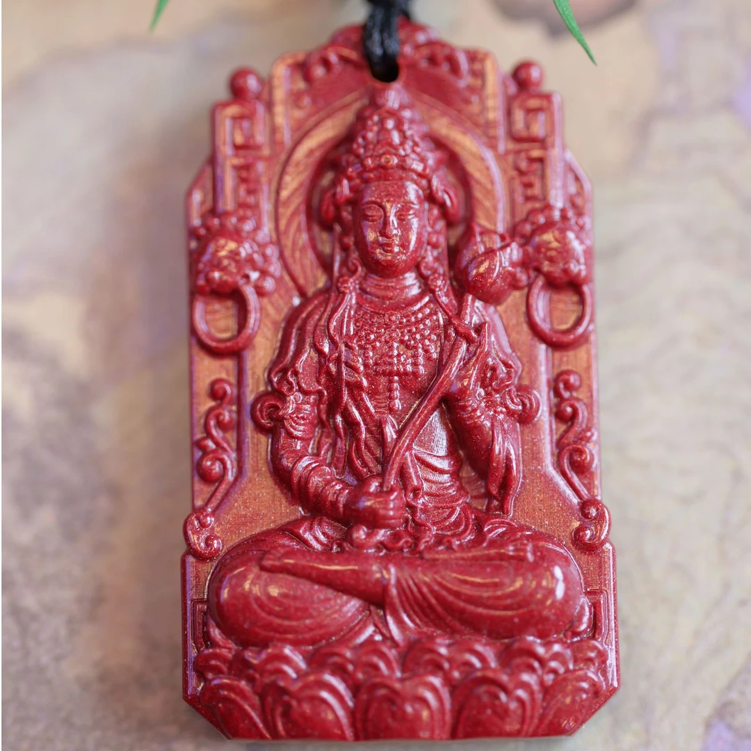 含辰砂工艺品源头工厂高含量紫金砂持莲观音男士佩戴（男戴官印）