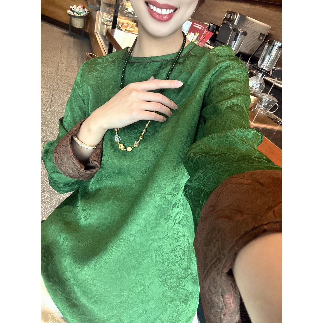 【老罗家】原创真丝衬衫女桑蚕丝提花香云纱花罗新中式宽松气质衬衣