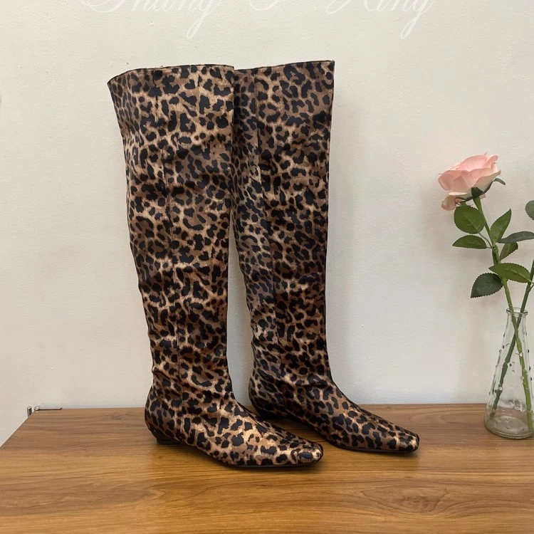 2025年秋冬新款高筒靴内增高豹纹靴辣妹小众过膝两穿长靴堆堆靴女