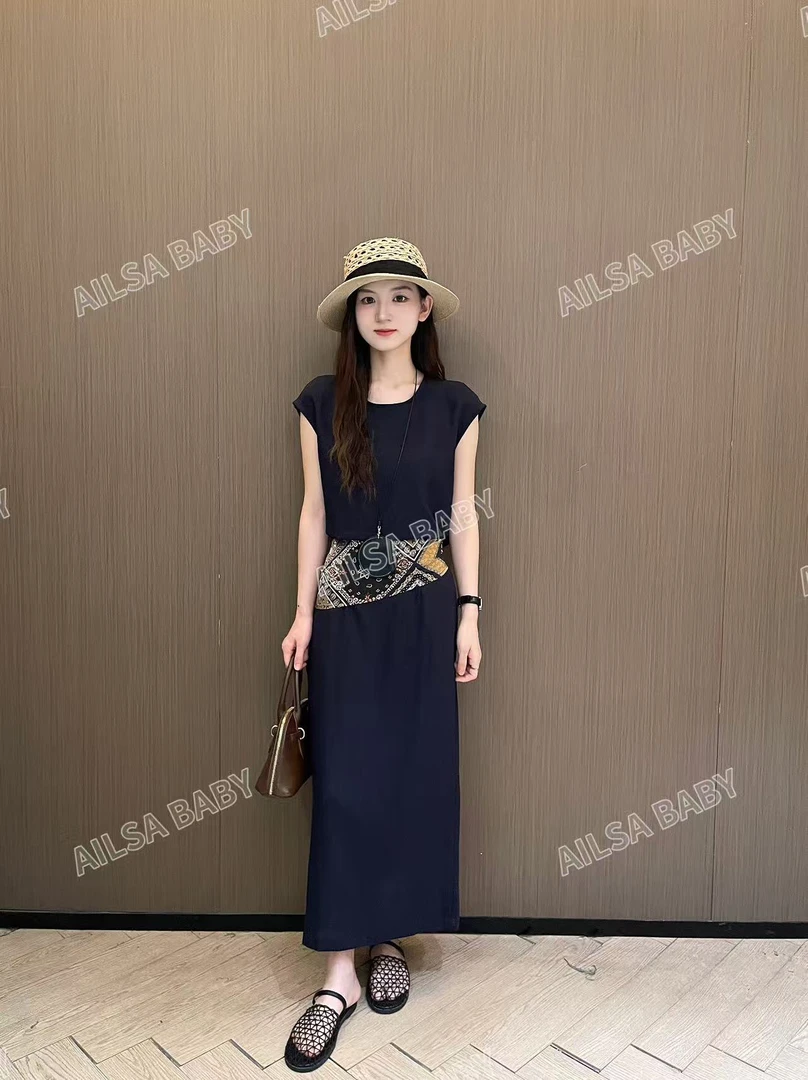 【AILSA BABY】欧货显瘦洋气丝巾拼接亚麻上衣+半身裙套装/61502A