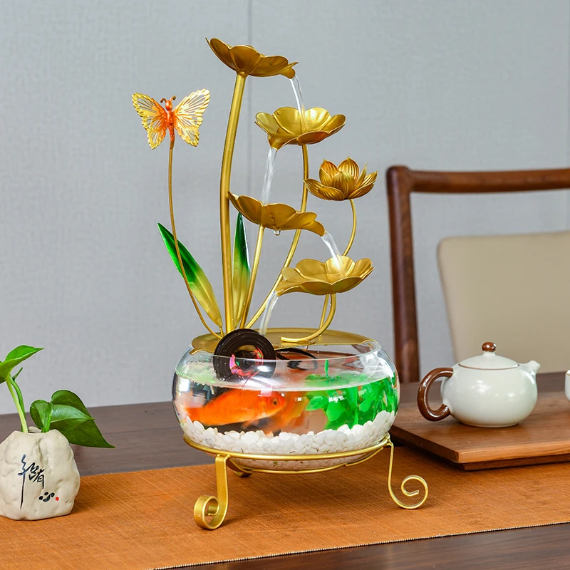 新中式高端循环流水摆件桌面摆件鱼缸款养鱼流水摆件装饰送礼佳品