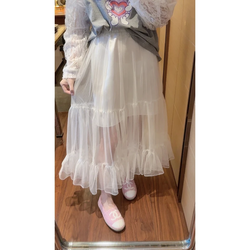 【张静芝】柔软网纱松紧腰半身裙