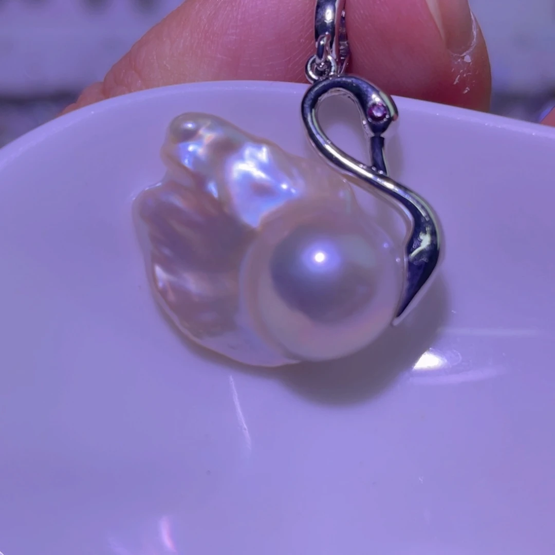 天然淡水珍珠吊坠淡水珍珠银S925镶嵌