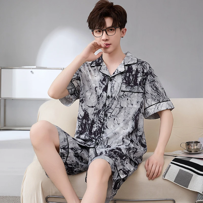 睡衣男夏季冰丝青少年2025年新款夏天休闲薄款宽松家居服套装