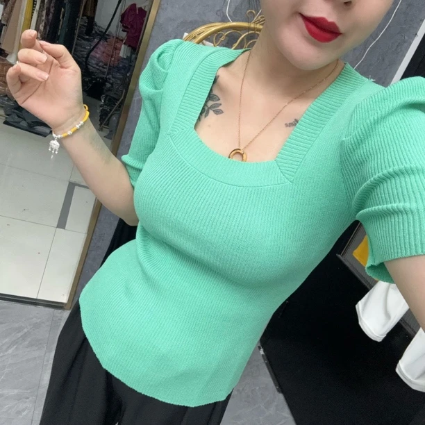 【相老板】精选新品-M72-夏季方领针织上衣（建议有疙瘩勿拍）