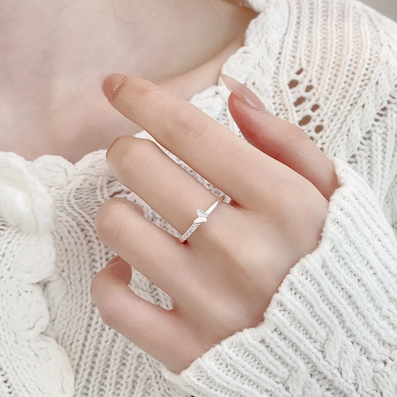 925银戒指 韩版时尚新款蝴蝶结开口戒指小众潮流简约百搭精致甜美