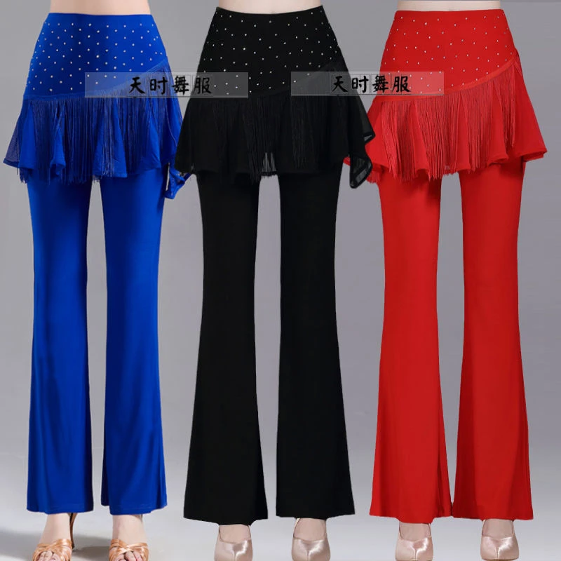 流苏水兵舞裤子拉丁舞裤新款女三步踩吉特巴国标舞练功喇叭裤