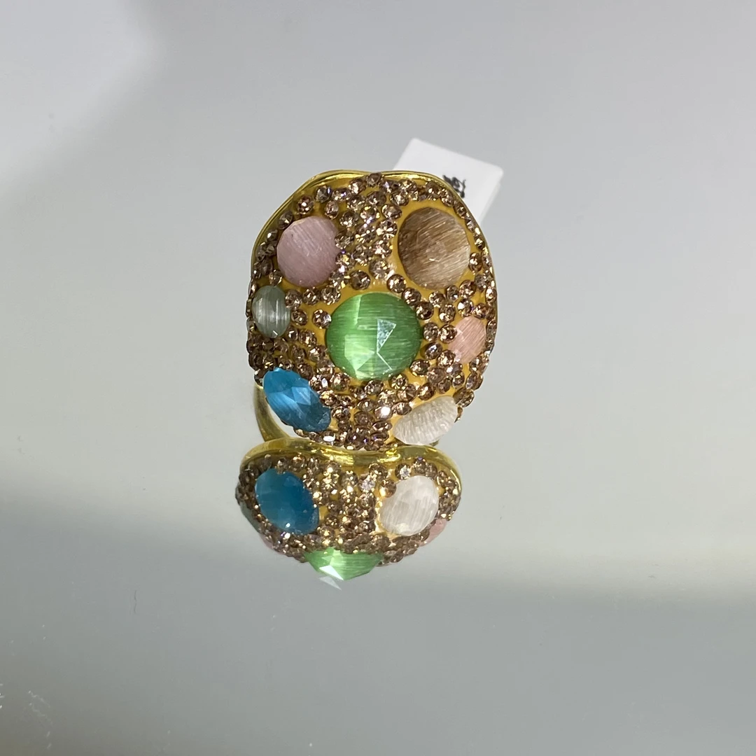 铜合金合成锆石戒指 TTSD 棕色猫眼时尚潮流百搭款戒指 7425