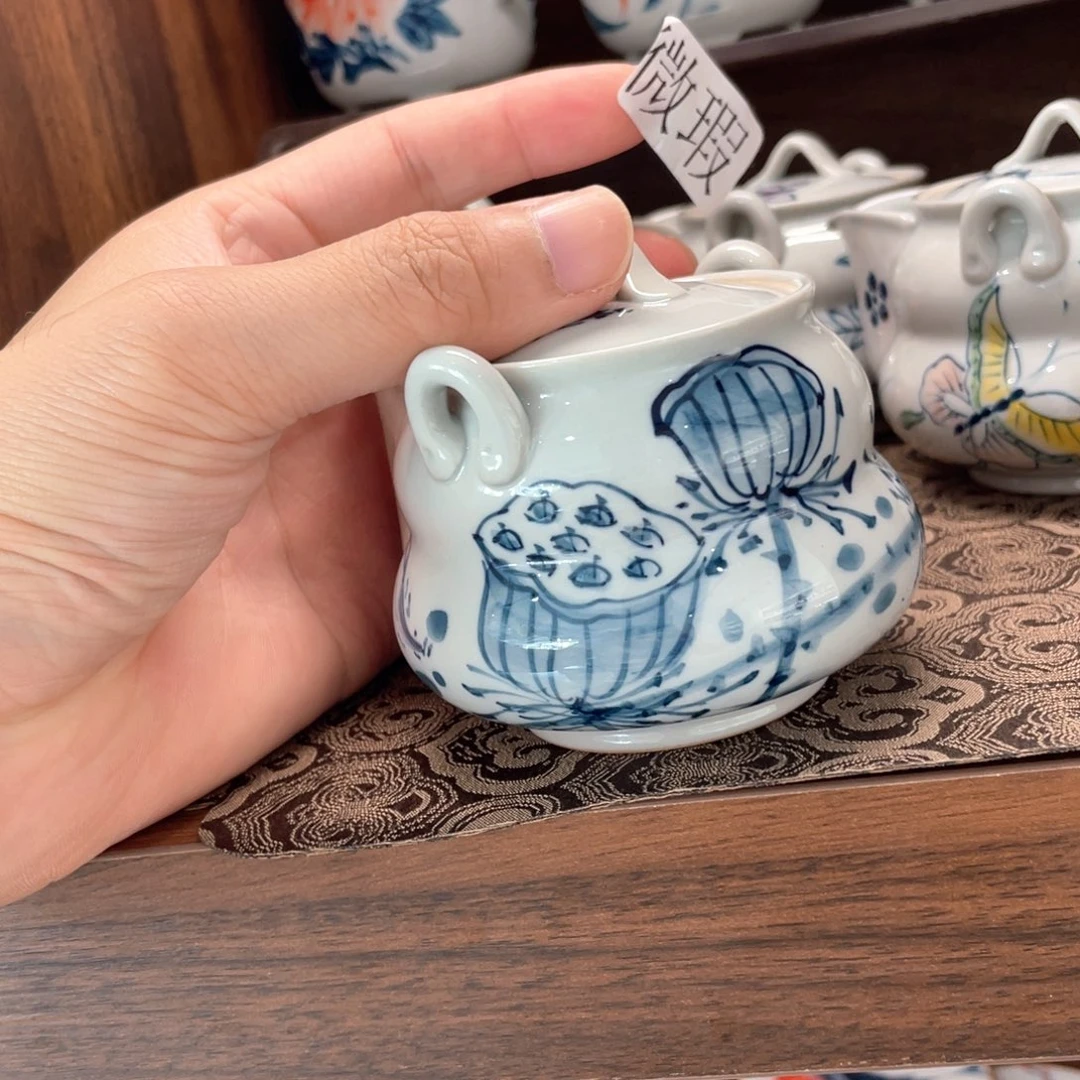釉下彩纯手绘有瑕