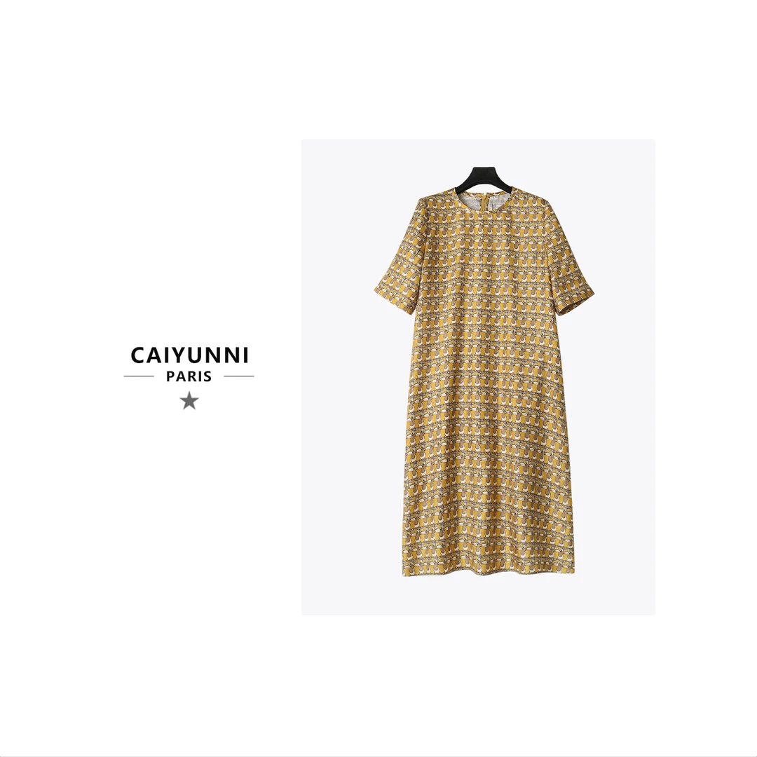 百分百桑蚕丝斜纹绸印花时尚优雅女士气质连衣裙ZY5051