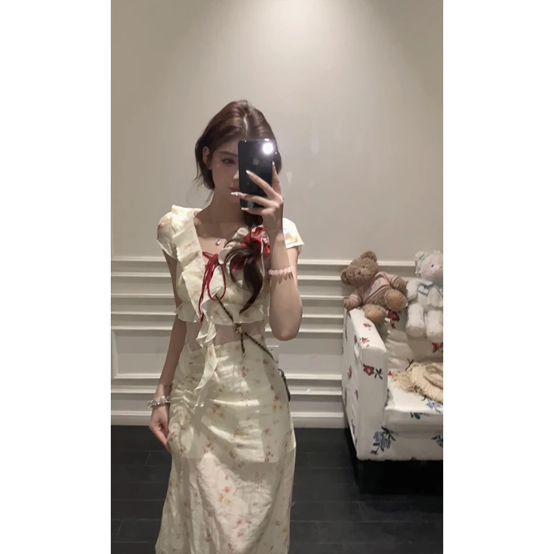 【七颗虾滑】法式碎花连衣裙2025新款碎花蕾丝拼接连衣裙252H1873#