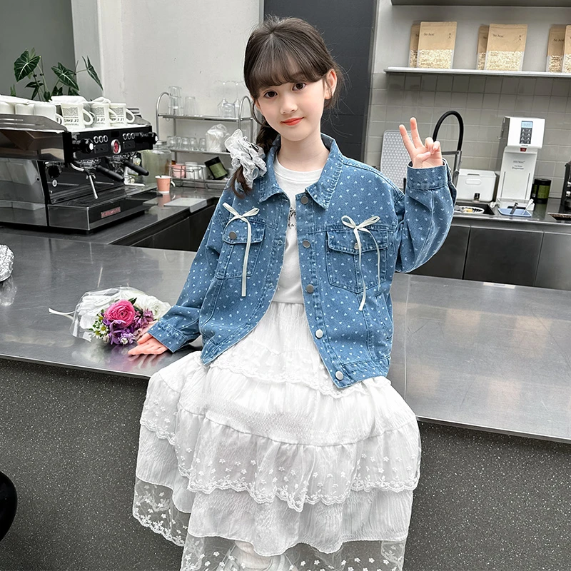 女童连衣裙套装春季2025新款牛仔外套女孩蛋糕裙公主纱裙两件套潮