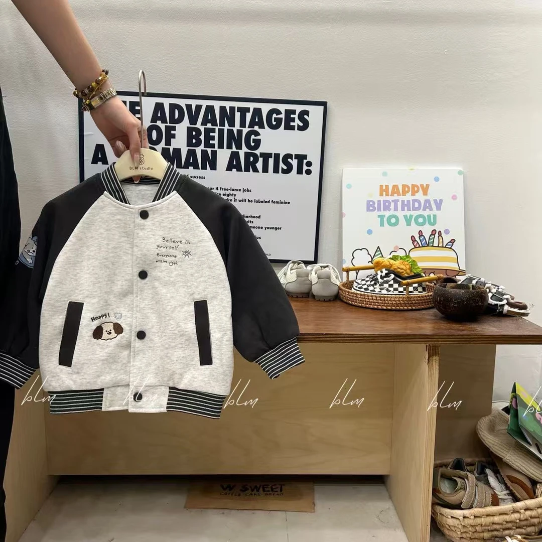 男童撞色拼接卫衣外套2025秋季新款韩版宽松棒球服儿童卫衣上衣