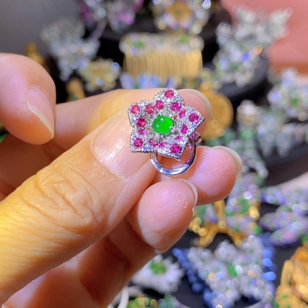 吊坠(不含链)银S925镶嵌翡翠