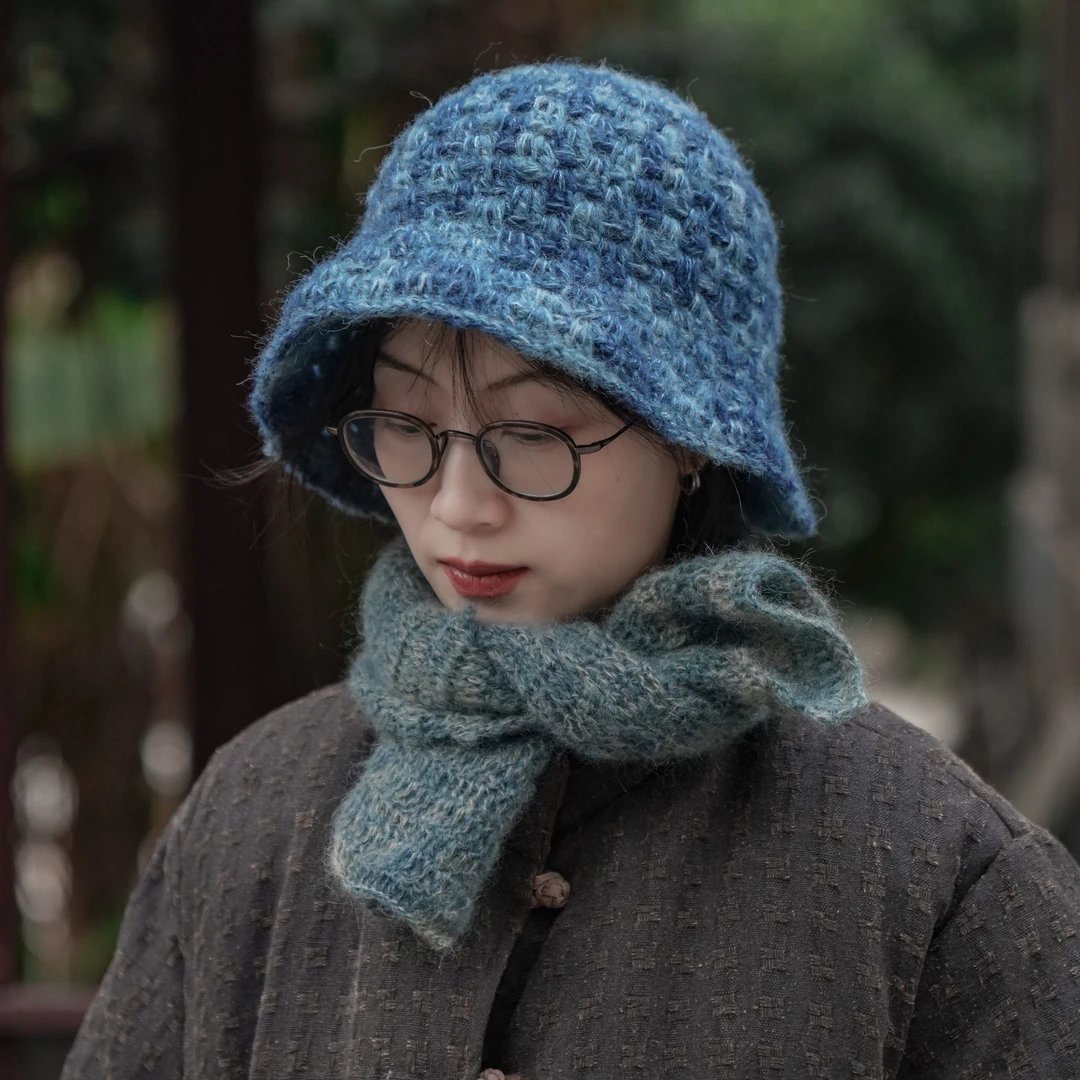 『靑一草木』植物染手工编织羊毛瓜皮帽渔夫帽护耳帽一物一拍