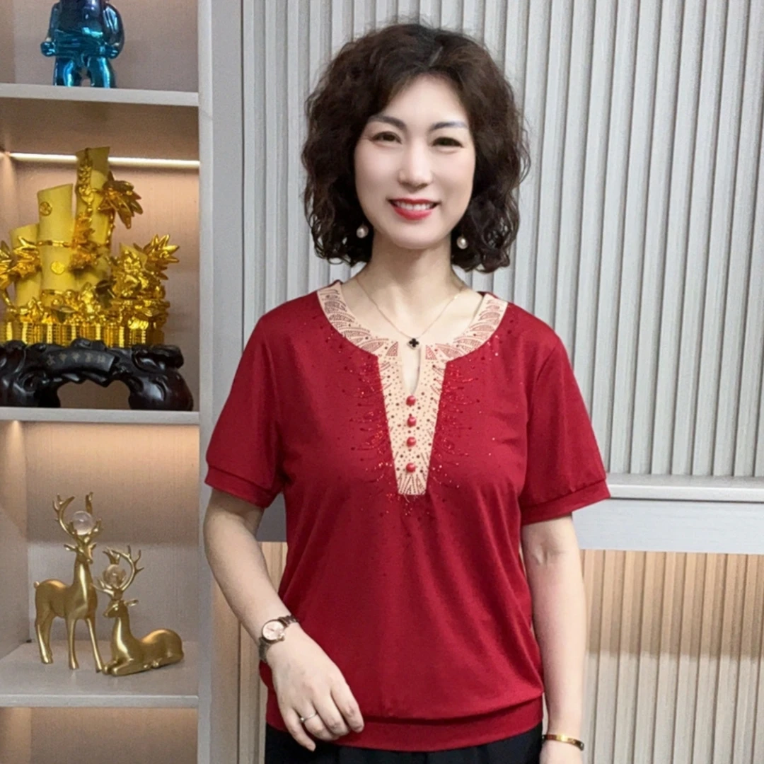 妈妈装流行欧若拉时尚潮牌女装宽松夏装女士独特漂亮小衫休闲短袖