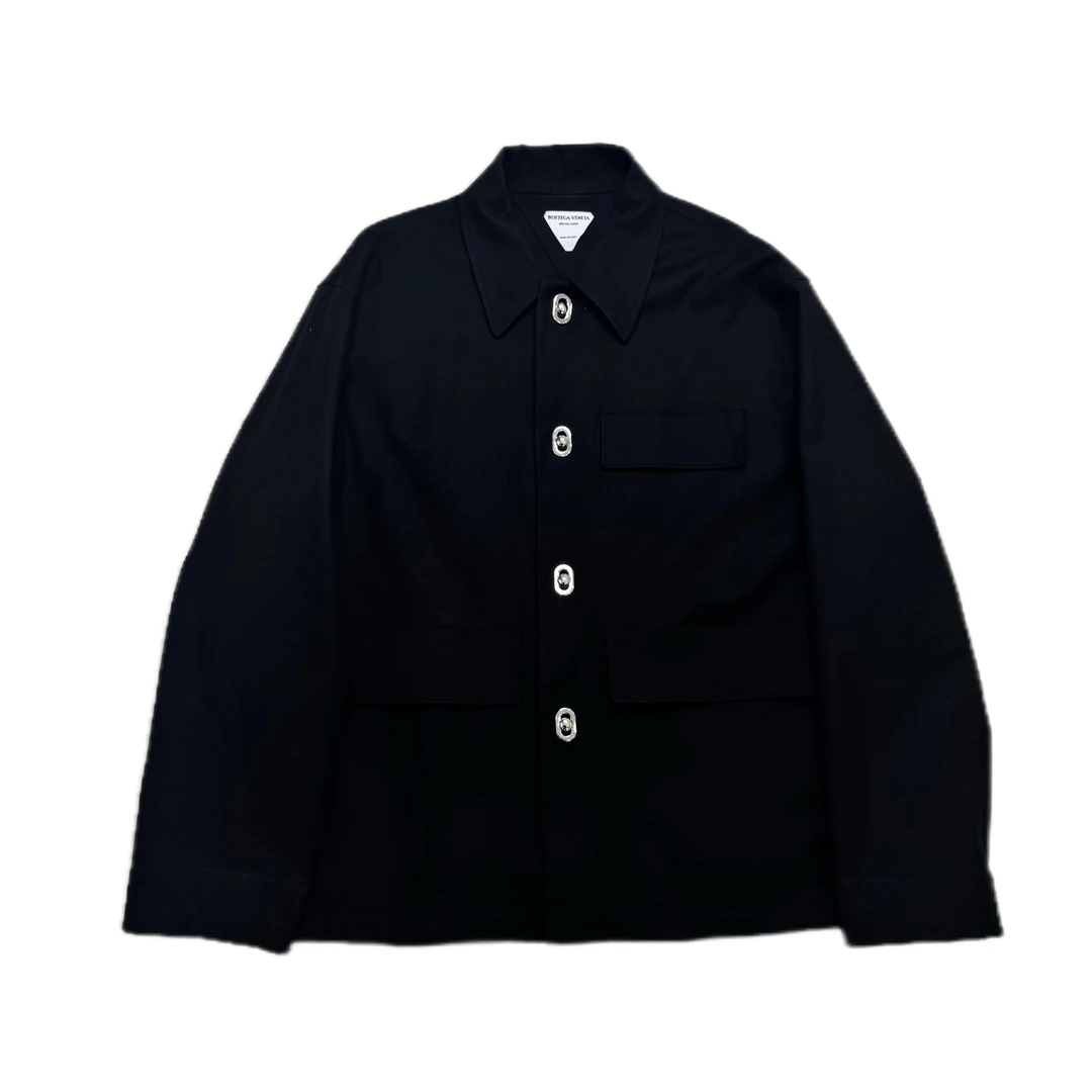 99新 BOTTEGA VENETA/葆蝶家 bv黑色金属锁扣大衣外套54码