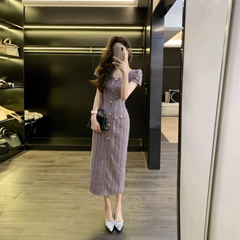 【安娜】性感纯欲风方领微胖大码夏季胖妹妹显瘦A字蕾丝连衣裙