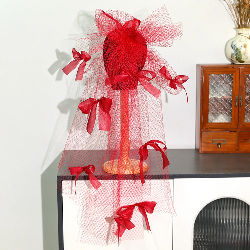 BH6786喜看优选新娘结婚红色网纱新娘结婚头饰