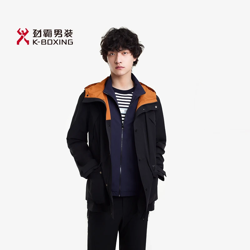 K-boxing/劲霸男装秋季保暖户外三防撞色连帽夹克外套男|VKZE1128