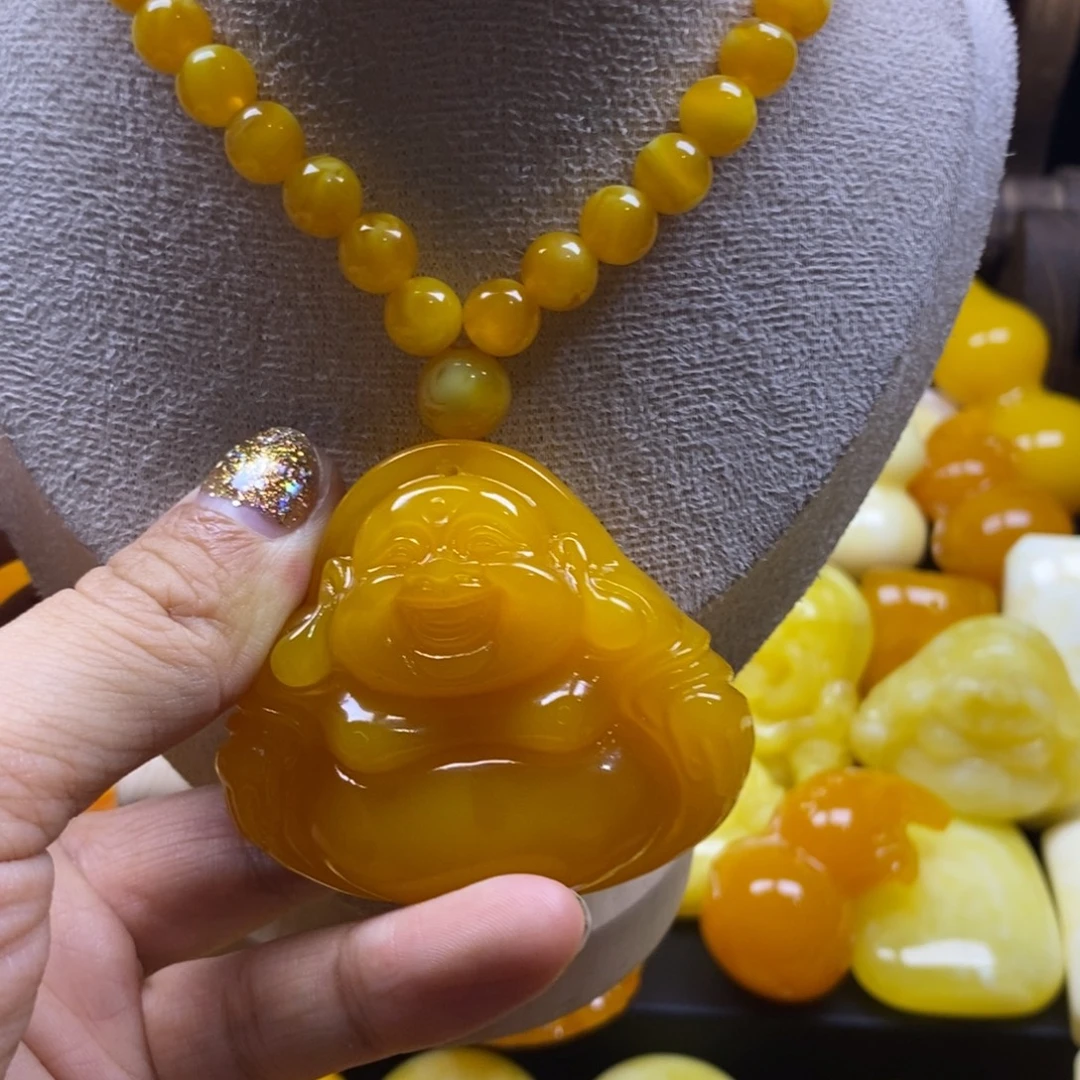 奶***奶非金属全品无暇老蜡飘花脖链加佛牌