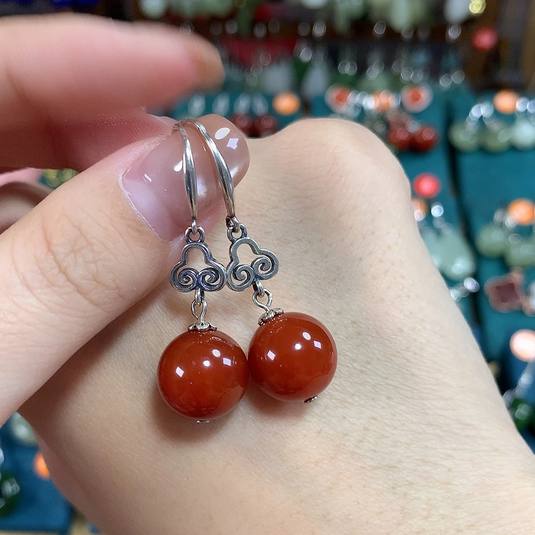 玛瑙/玉髓银S925镶嵌耳饰卡12mm左右