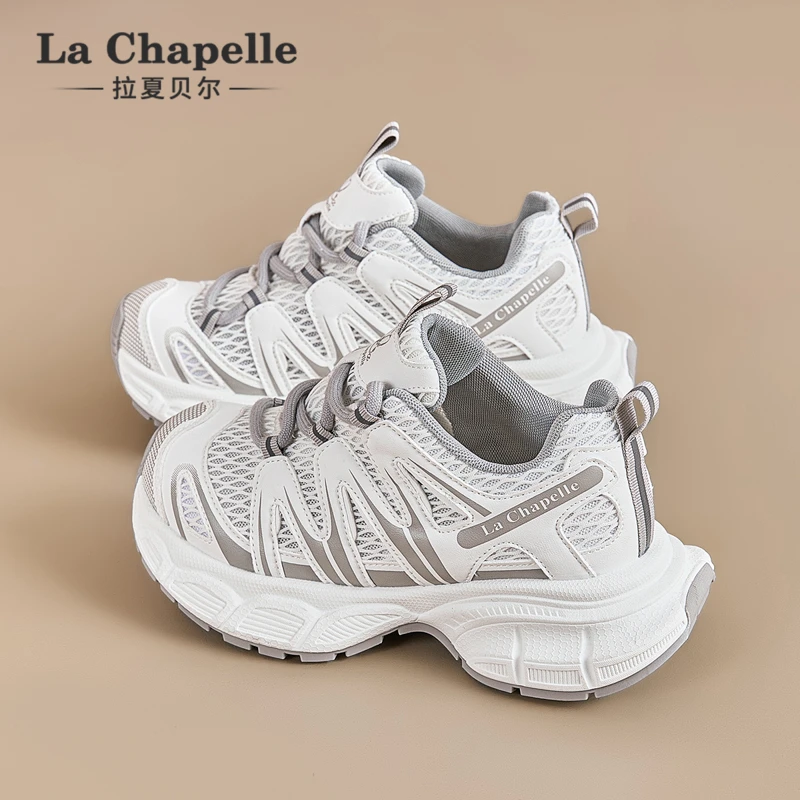 拉夏贝尔厚底老爹鞋女2025新款夏季增高百搭网面透气薄款运动鞋女