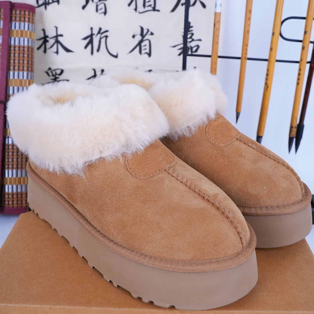 网红爆款塔茨特女士雪地靴皮毛一体低帮厚底雪地靴踩屎感显高显瘦