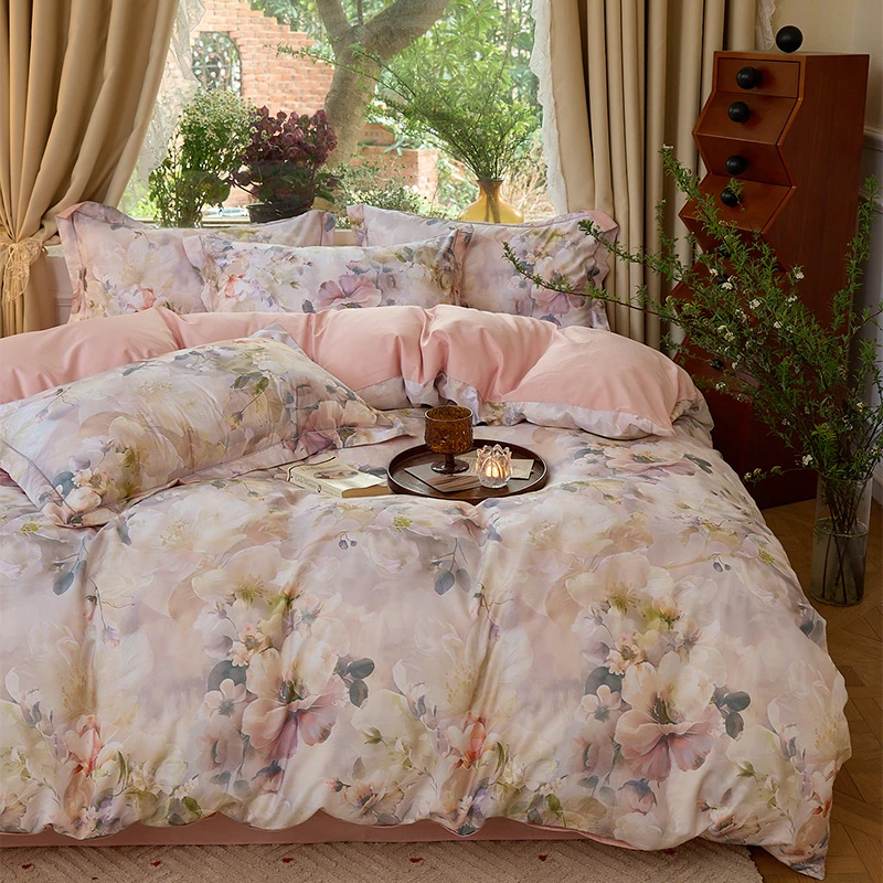 水星新款100%高档纯棉数码印花四件套轻奢高端全棉床上用品套件4