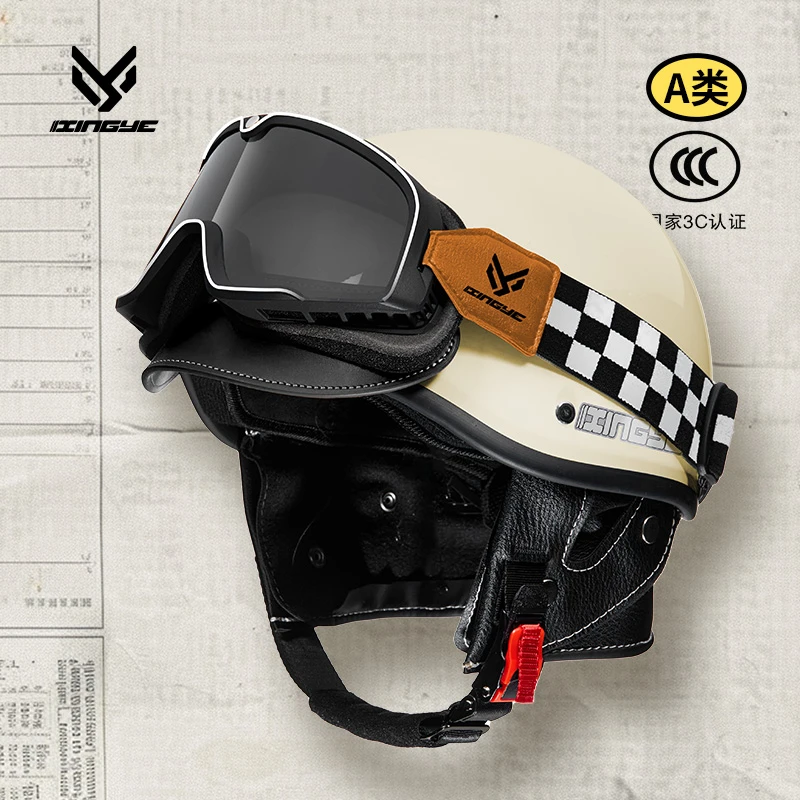 复古风摩托车男女士头盔电动车电瓶车夏季日式3C认证户外骑行半盔