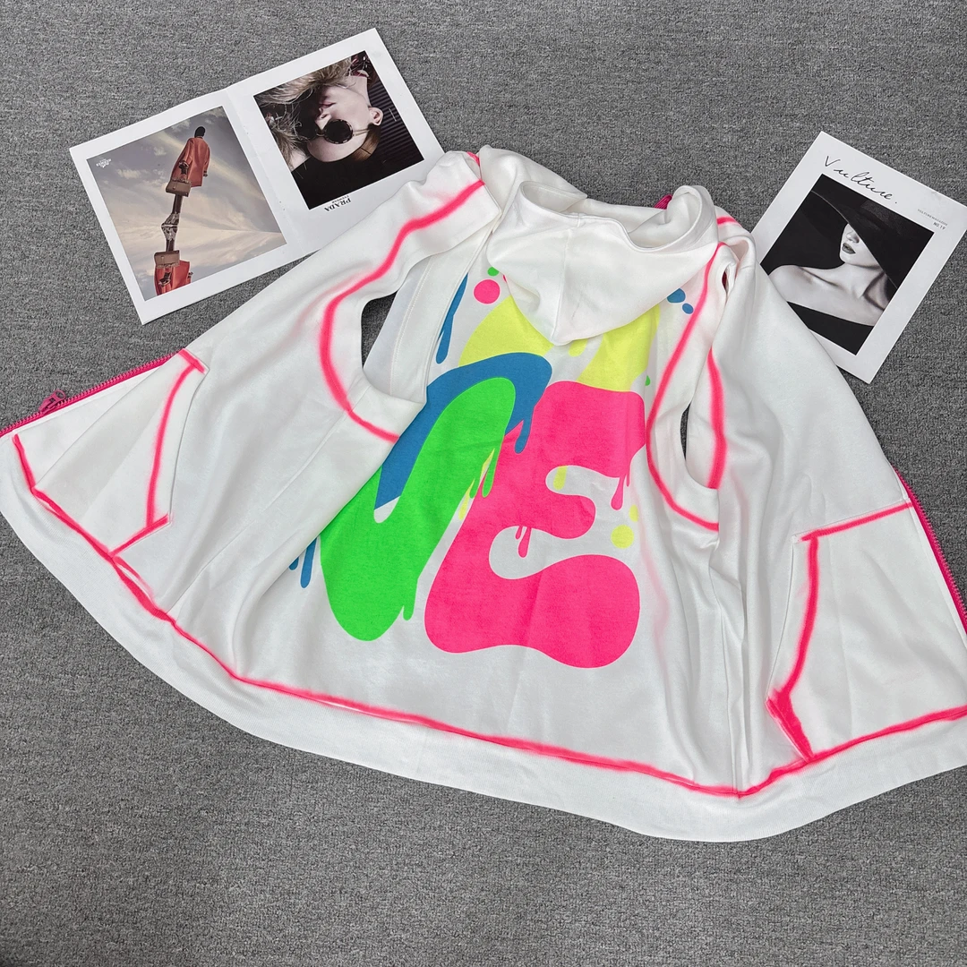 S421潮牌定制款手工彩绘荧光大字母印花宽松大版卫衣马甲